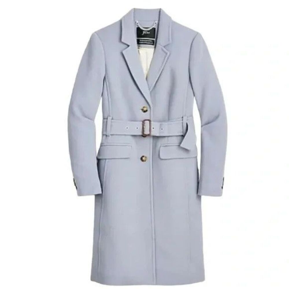 J. Crew Lady Day Double Cloth Italian Wool Belted Topcoat Coat Blue Sz8 NWT $450